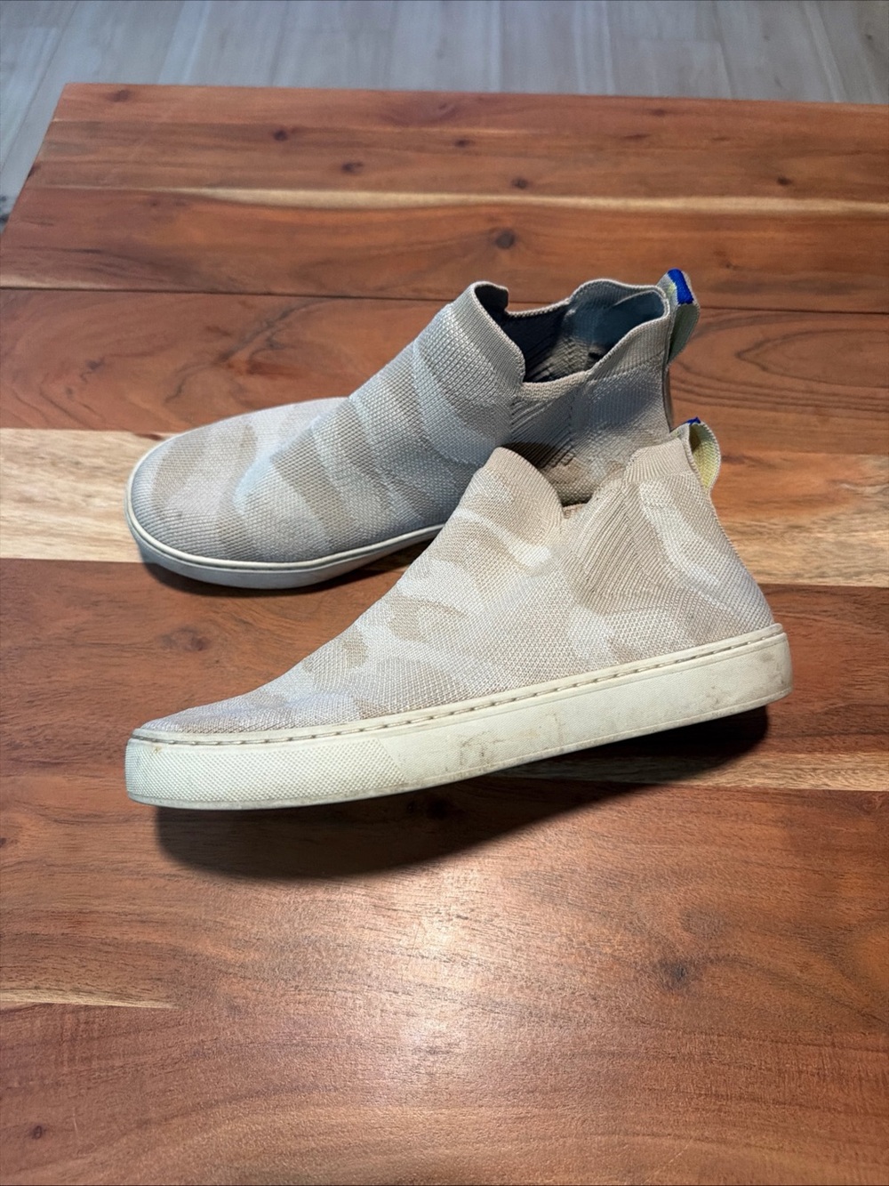 Rothy's Slip-On Knit Ankle Booties in Light Beige Camo